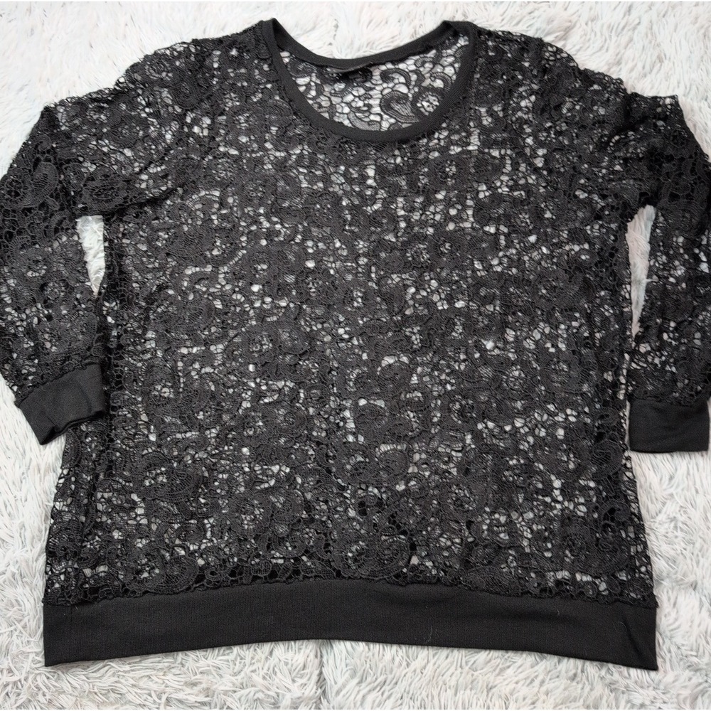 Lane Bryant Shirt Womens 26 28 Black Lace Blouse Preppy Casual Comfy Sheer
